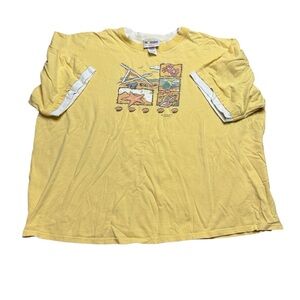 🌞 Vintage Morning Sun Beach Scene Tee – Yellow 3X 🐚✨‎